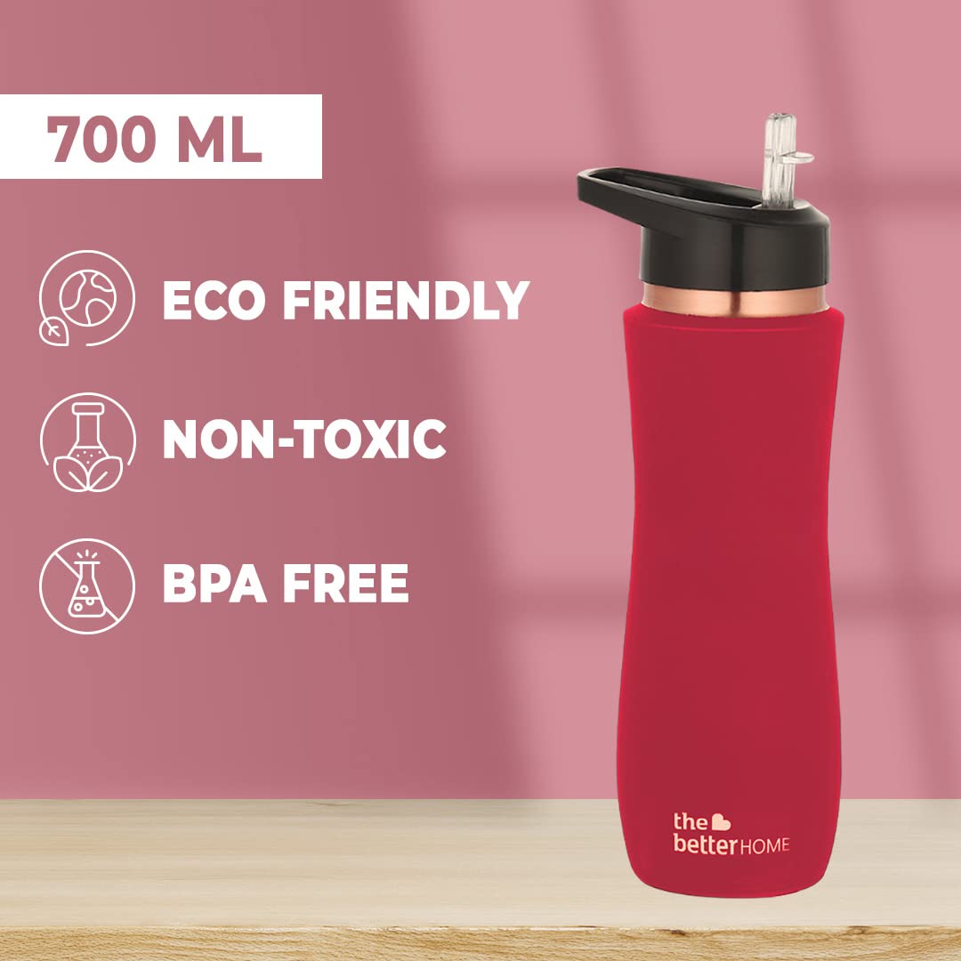 Copper Water Bottle with Sipper | 100% Pure Copper Bottle with Sipper | BPA Free & Non Toxic Water Bottle with Anti Oxidant Properties of Copper | Maroon (Pack of 3)