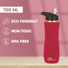 The Better Home Copper Water Bottle with Sipper (700ml), 100% Pure Copper Bottle, Sipper Water Bottle for Adults, BPA Free & Leakproof with Anti Oxidant Properties of Copper (Maroon, Pack of 1)