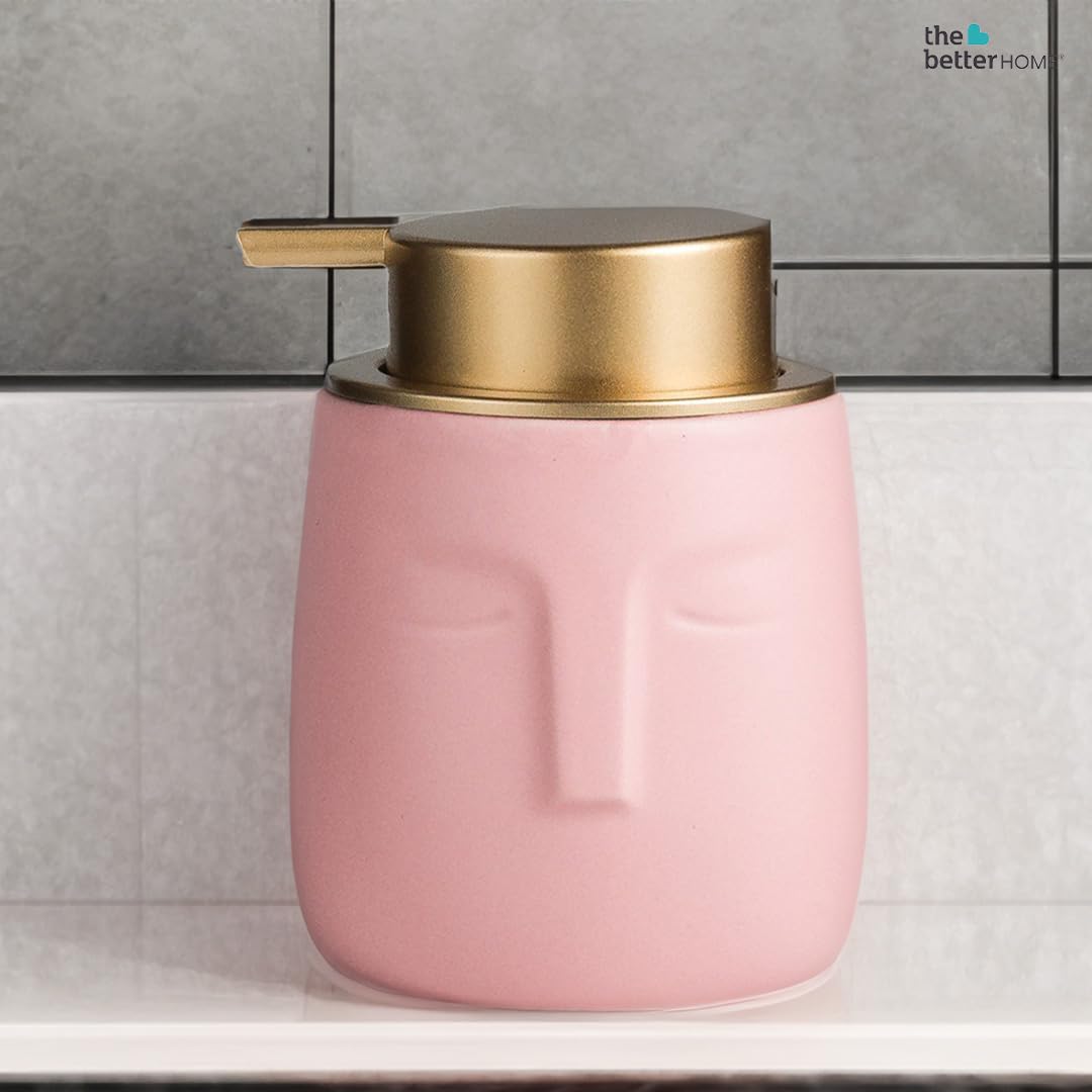 The Better Home 350ml Soap Dispenser Bottle - Pink (Set of 3) |Ceramic Liquid Pump Dispenser for Kitchen, Wash-Basin, and Bathroom