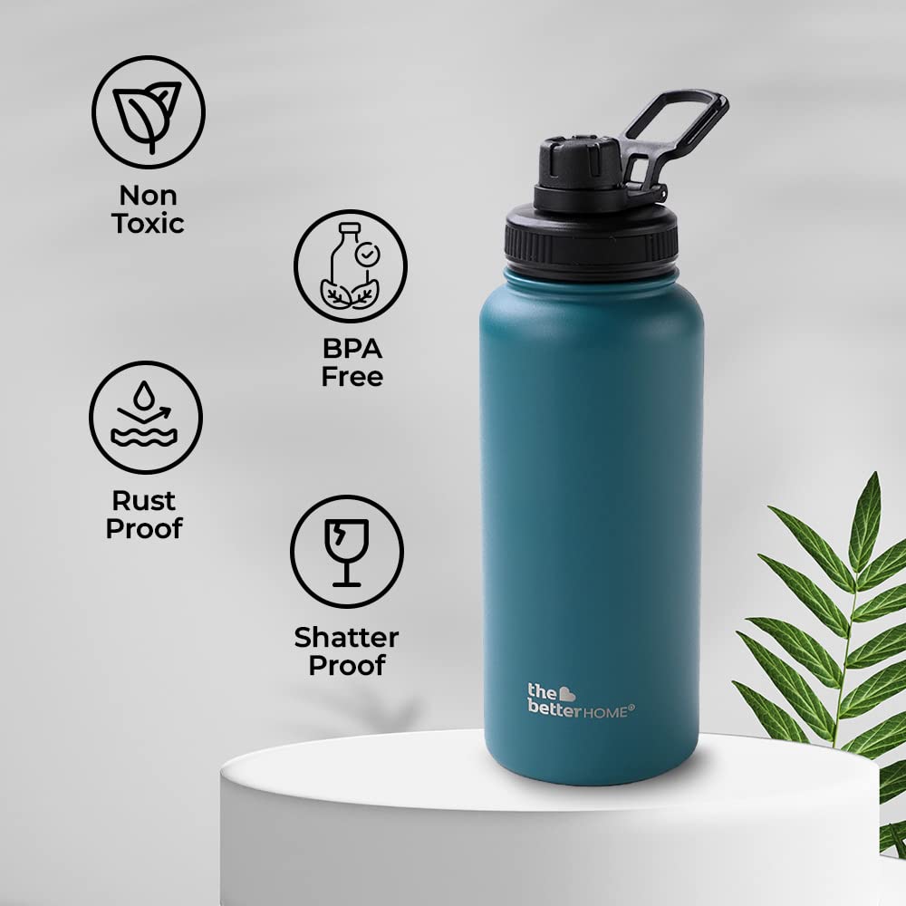 Insulated Water Bottle - Double Wall, Leakproof, Durable | 1 Litre | Teal | Ideal for Home, Gym, Office