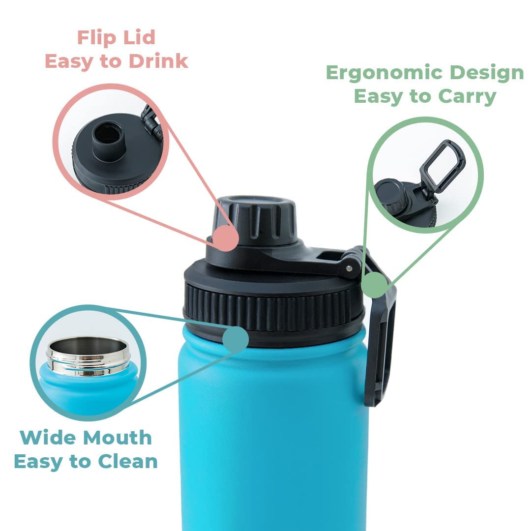 Insulated Stainless Steel Water Bottle - Double Wall, Leakproof | 710ml | Teal | Hot & Cold for Gym & Home