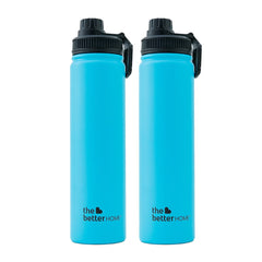 1000 Stainless Steel Insulated Water Bottle with Sipper (710ml) | Thermos Flask Sports Water Bottle | Hot and Cold Steel Water Bottle | Food Grade & BPA Free (Pack of 2, Aqua)