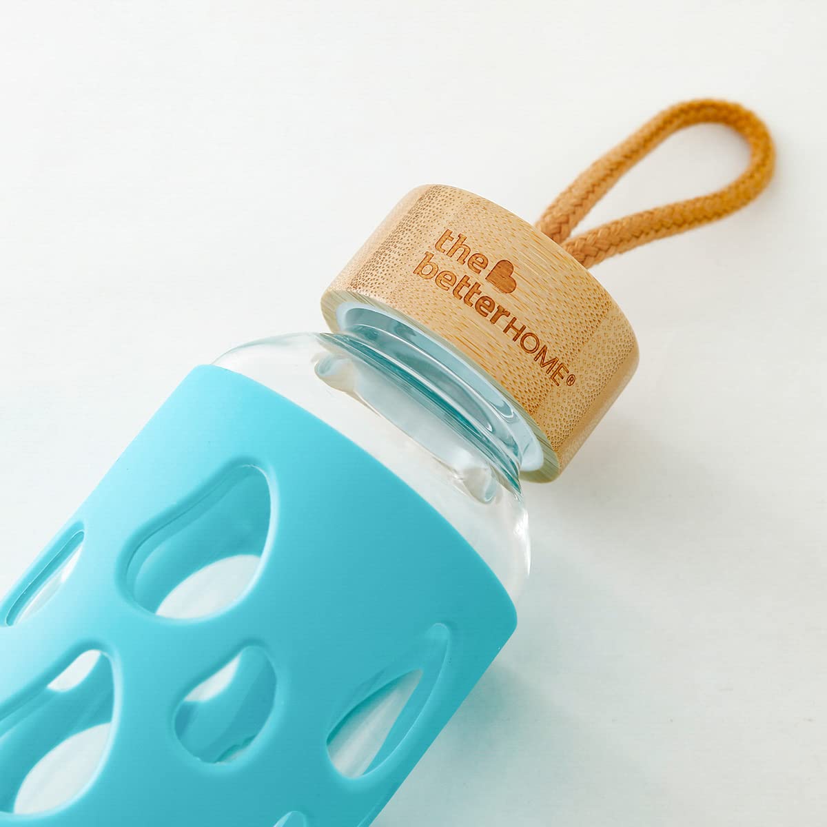 Borosilicate Glass Water Bottle - Non-Slip Silicone Sleeve & Bamboo Lid | 550ml | Blue | Sport Theme