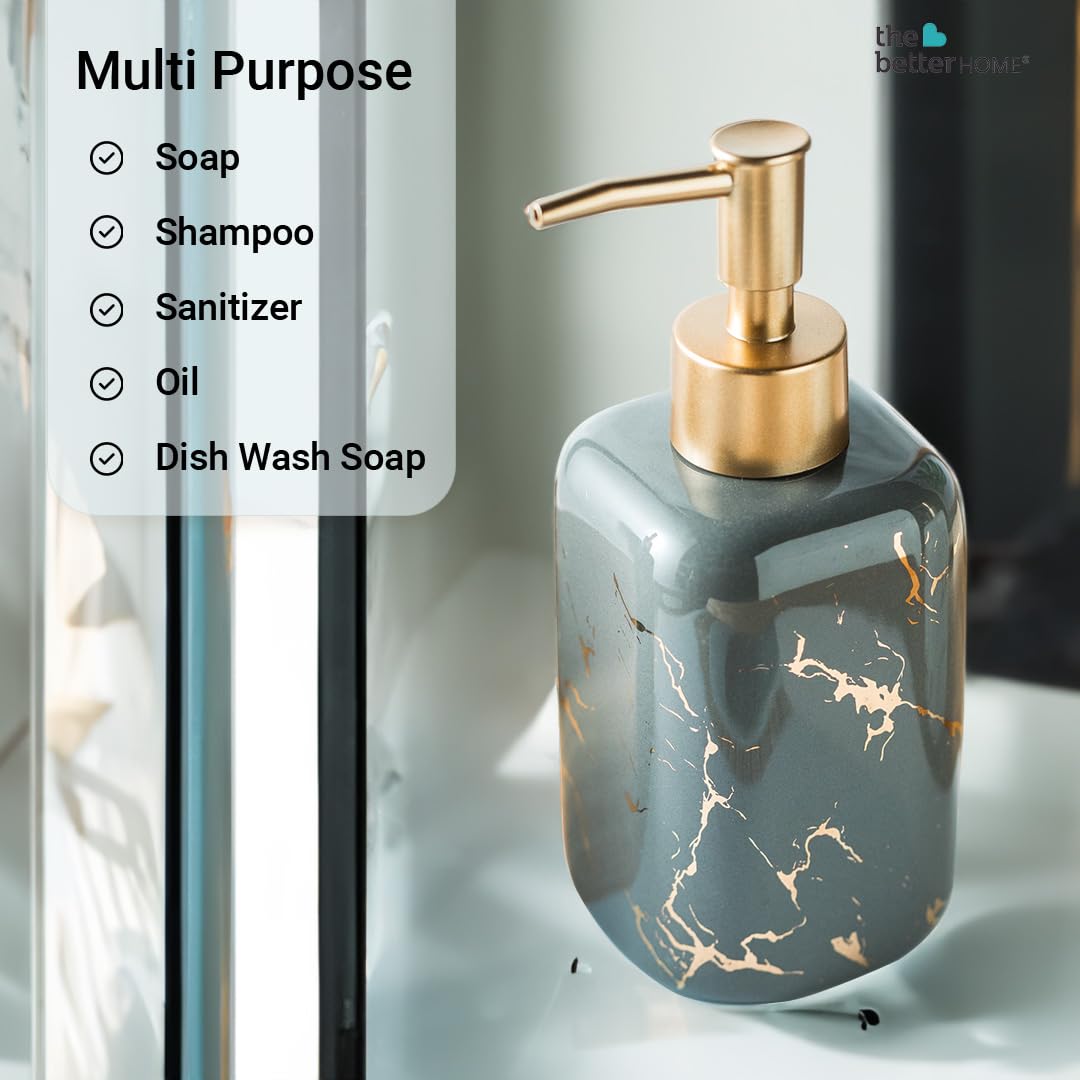 The Better Home 300ml Dispenser Bottle - Grey (Set of 2) | Ceramic Liquid Dispenser for Kitchen, Wash-Basin, and Bathroom | Ideal for Shampoo, Hand Wash, Sanitizer, Lotion, and More