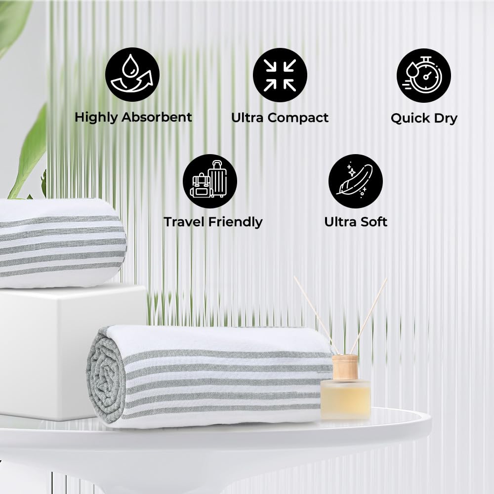 Combo: Cotton Bath Towels - Anti-Odour, High Absorbency, Quick Dry | 3 Pcs | 150cm x 75cm | Grey