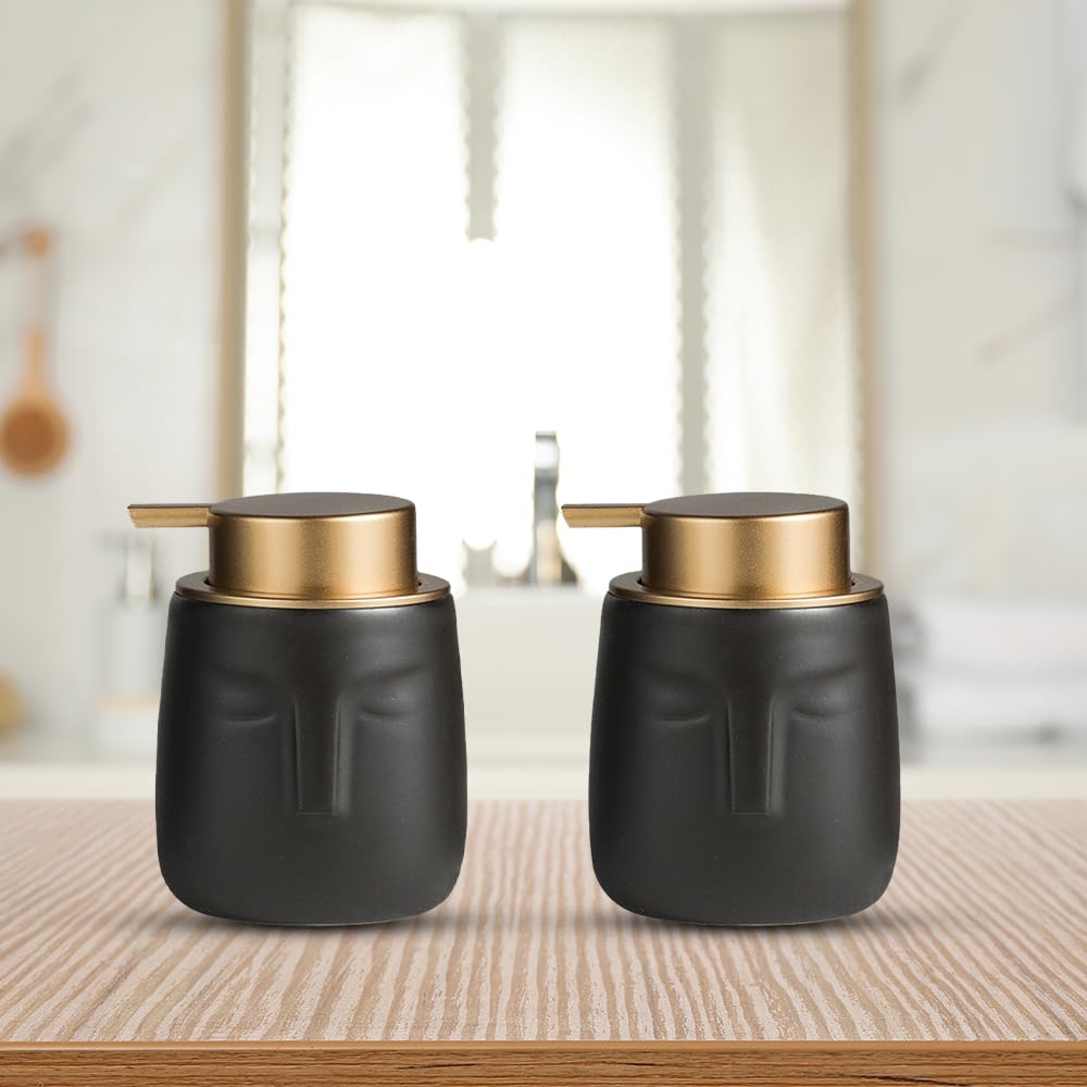 The Better Home 350ml Soap Dispenser Bottle - Black (Set of 2) |Ceramic Liquid Pump Dispenser for Kitchen, Wash-Basin, and Bathroom