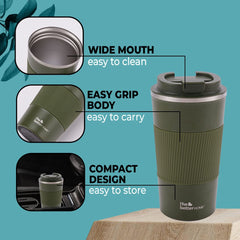 The Better Home Insulated Coffee Mug with Lid | Double Wall Insulated Stainless Steel Mug for Coffee & Tea | Hot and Cold Coffee Tumbler | Durable Coffee Mug with Lid for Home & Office | Green (510ml)