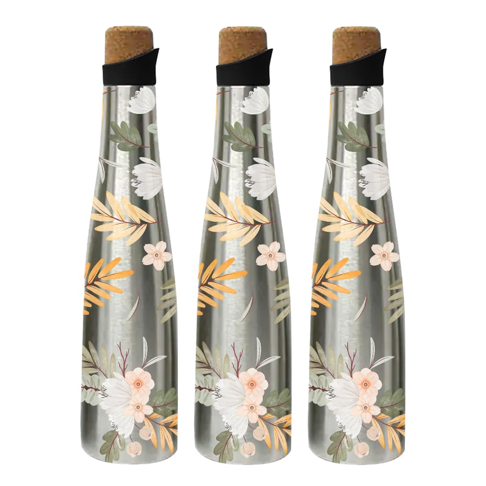 Pack of 3: Insulated Stainless Steel Water Bottles - 18 Hours Insulation, BPA Free | 750ml Each | Soft Blossom