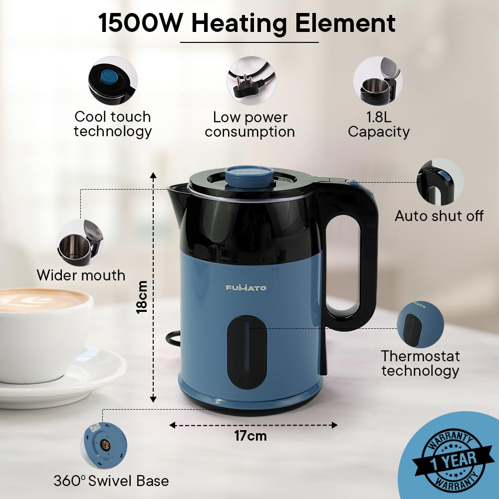 The Better Home FUMATO Anniversary, Wedding Gifts for Couples- 1.8L Electric Kettle + 3-in-1 Electric Cooker, Boiler & Steamer | House Warming Gifts for New Home | 1 Year Warranty (Midnight Blue)