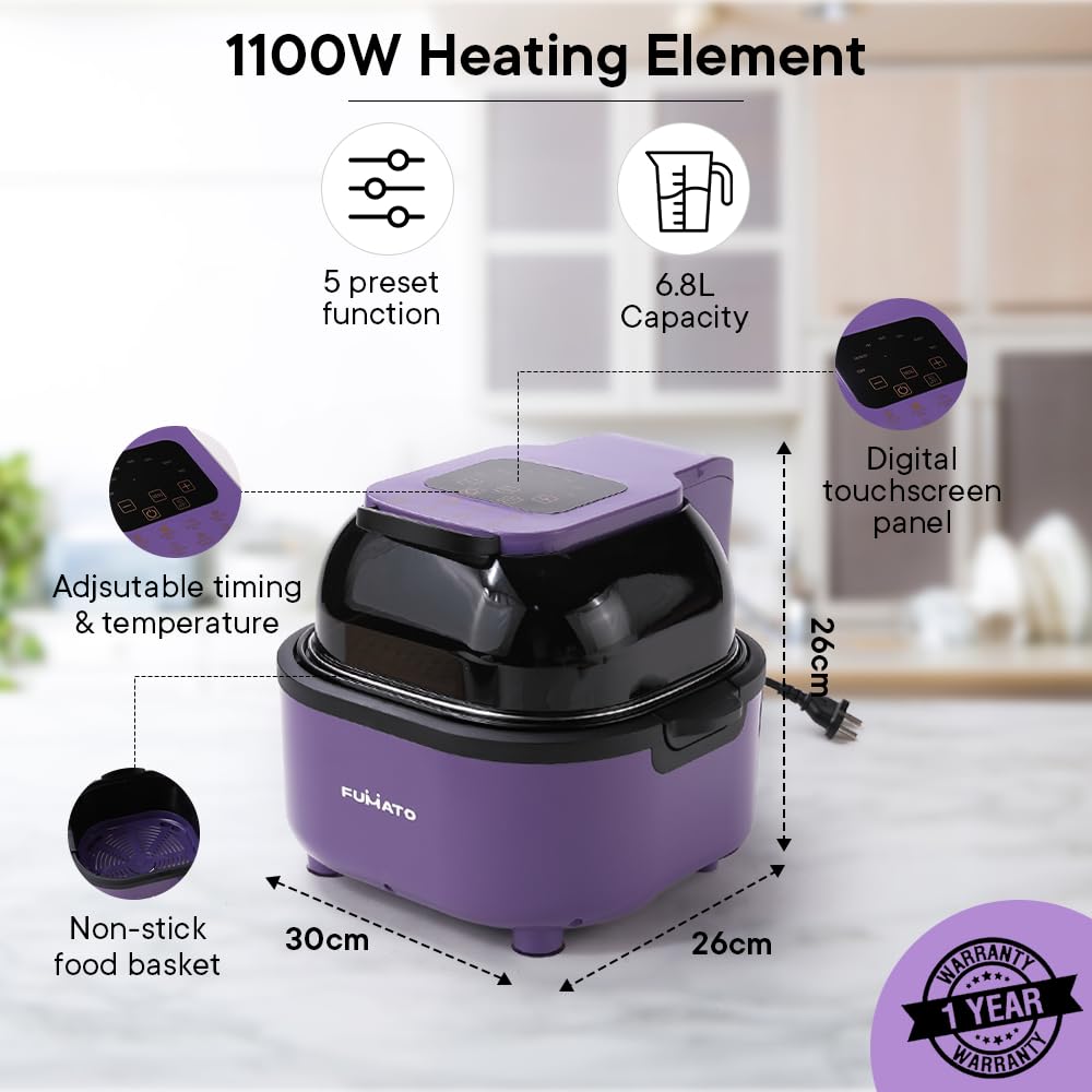 Combo: Easy Peek Through Air Fryer & Electric Kettle - 1.8L | Housewarming Gifts | Purple | 1 Year Warranty