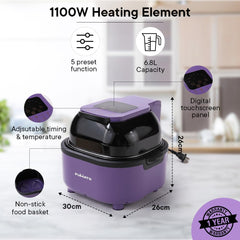 The Better Home FUMATO Aerochef Pro Air fryer With Digital Screen Panel 6.8L Purple & Stainless Steel Water Bottle 1 Litre Pack of 5 Purple