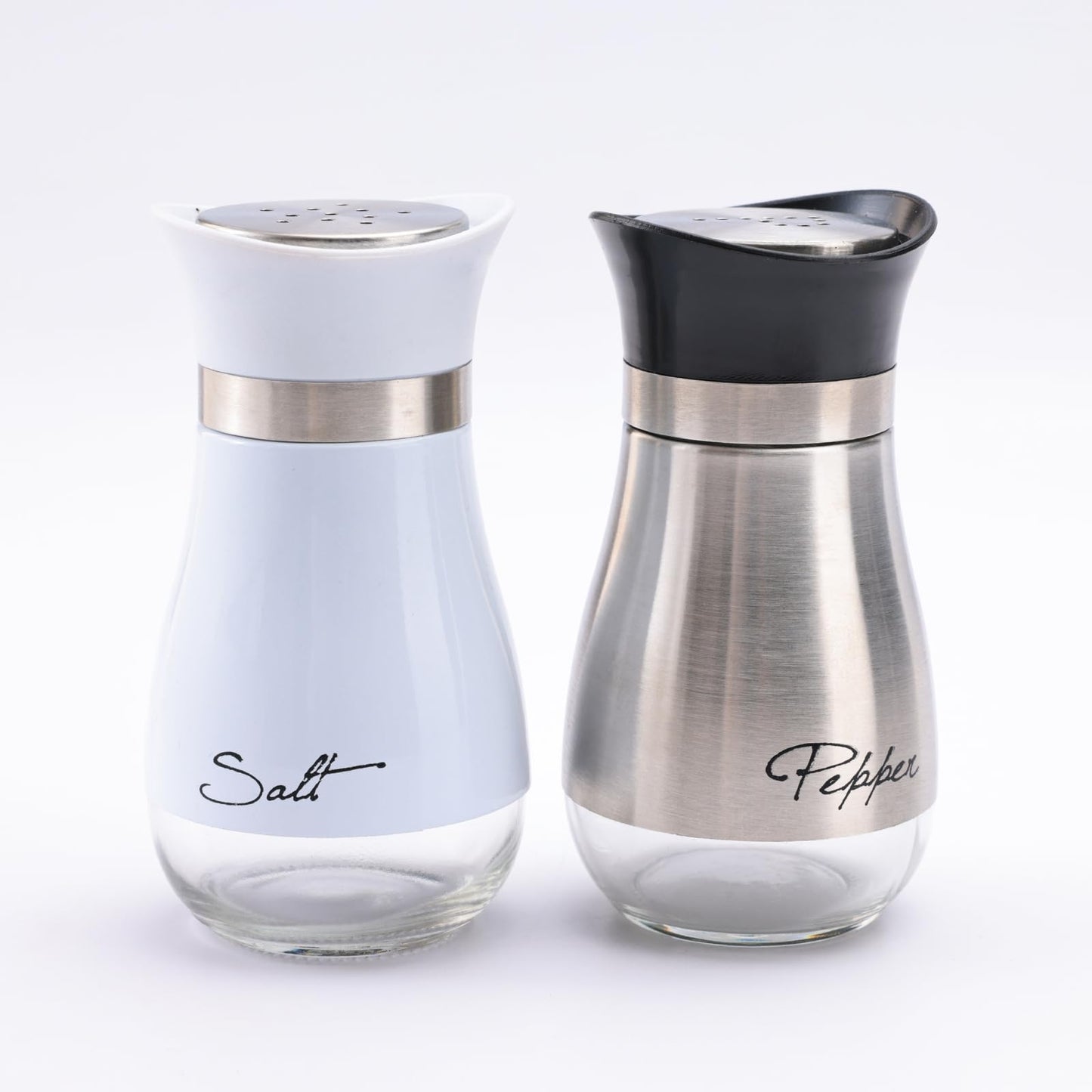 The Better Home Glass Salt and Pepper Shaker Set | Pack of 2 | White and Silver | Glass | Salt and Pepper Dispenser Sprinkler Bottle