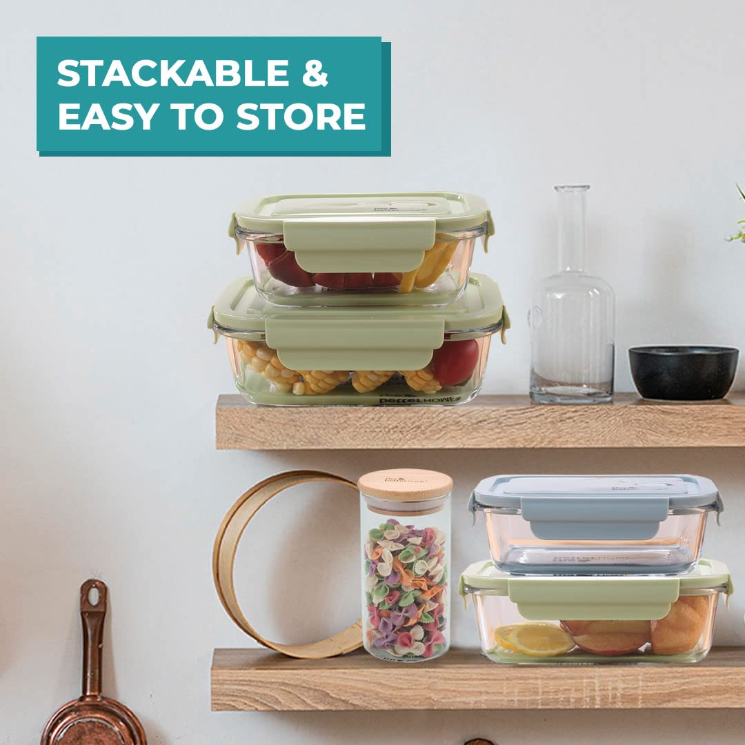 Glass Airtight Container Set For Food Storage (Pack of 3) | Leak Proof | Air Tight Lunch Box for Office, Fridge & School | Durable Borosilicate Glass (680ml - Pack of 3)