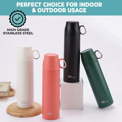 The Better Home Insulated Flask 500ml with Cup, Thermos Flask, Coffee Flask & Tea Flask for Home & Office Use, Leak Proof & Rust Proof Small Flask, 6 Hours Hot & Cold (Green, Stainless Steel)