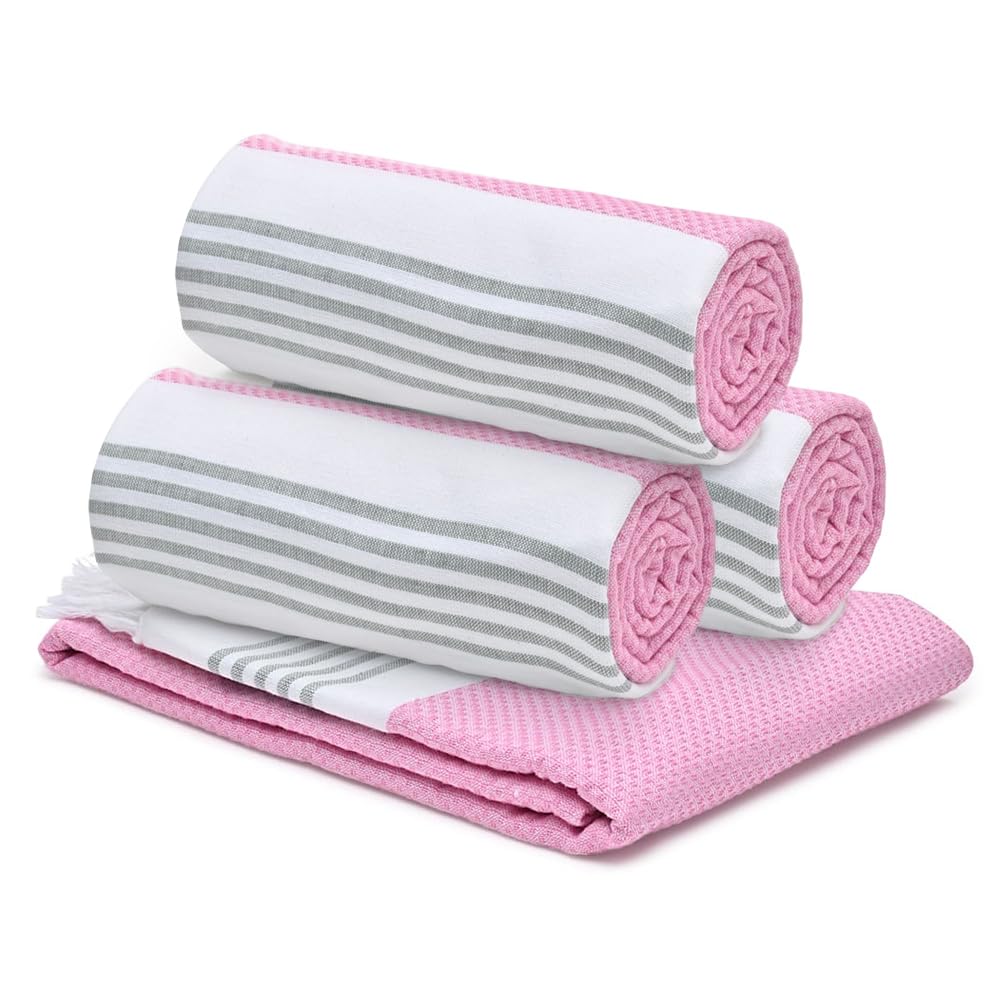 The Better Home 100% Cotton Turkish Bath Towel | Quick Drying Cotton Towel | Light Weight, Soft & Absorbent Turkish Towel (Pack of 4, Pink)