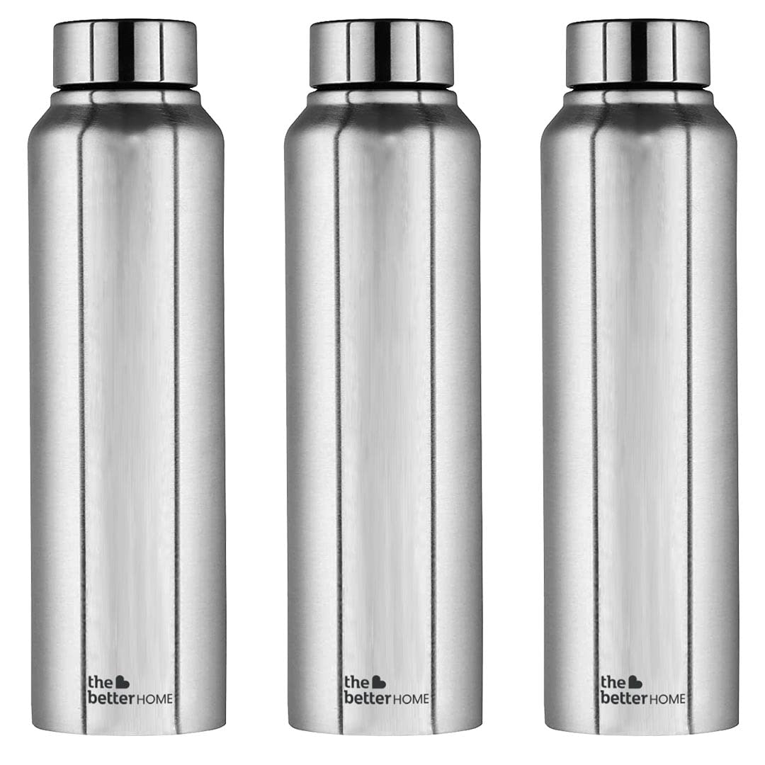 Stainless Steel Water Bottle 1 Litre (Silver - Pack of 3)