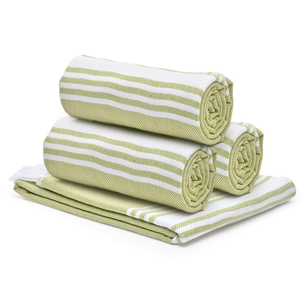 The Better Home 100% Cotton Turkish Bath Towel | Quick Drying Cotton Towel | Light Weight, Soft & Absorbent Turkish Towel (Pack of 4, Green)
