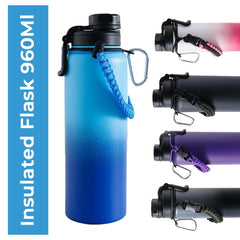 The Better Home Stainless Steel Insulated Water Bottles | 960 ml Each | Thermos Flask Attachable to Bags & Gears | 6/12 hrs hot & Cold | Water Bottle for School Office Travel | Blue-Aqua
