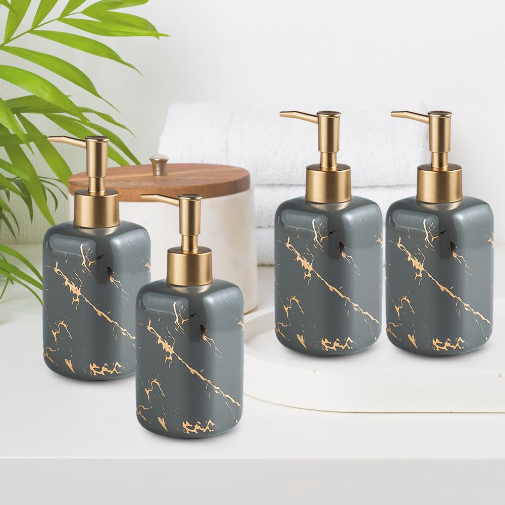 Pack of 1: Ceramic Soap Dispenser Set - Pump Style, Elegant Design | Includes Lotion Dispenser | 300ml | Grey