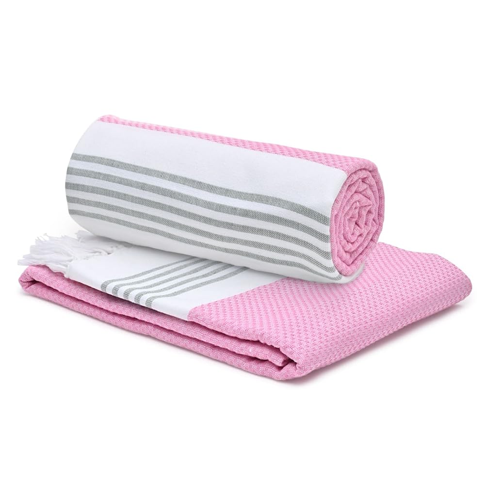 Combo: Cotton Bath Towels - Soft, Anti-Odour, High Absorbency | Quick-Dry Hair Drying Towel | 2 Pcs | Pink