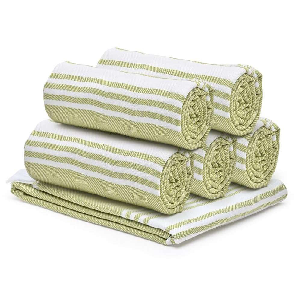 6 Pcs: Cotton Bath Towel Set - Soft, Quick Dry, Good Absorbency | Hair Drying Towel for Women | 150cm x 75cm | Green