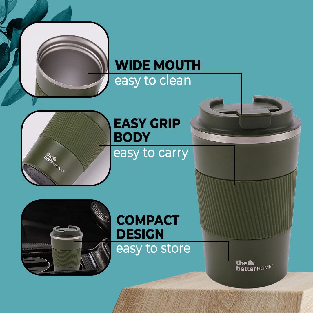 Insulated Coffee Cup Tumbler - Double Walled Stainless Steel, Leakproof & Spillproof | 510 ml | Green