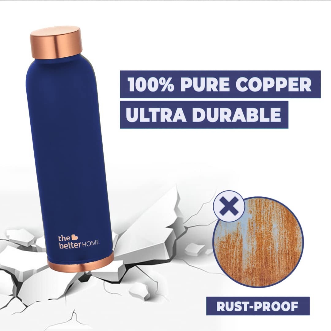 Copper Water Bottle 1 Litre | 100% Pure Copper Bottle | BPA Free Water Bottle with Anti Oxidant Properties of Copper (Dark Blue)