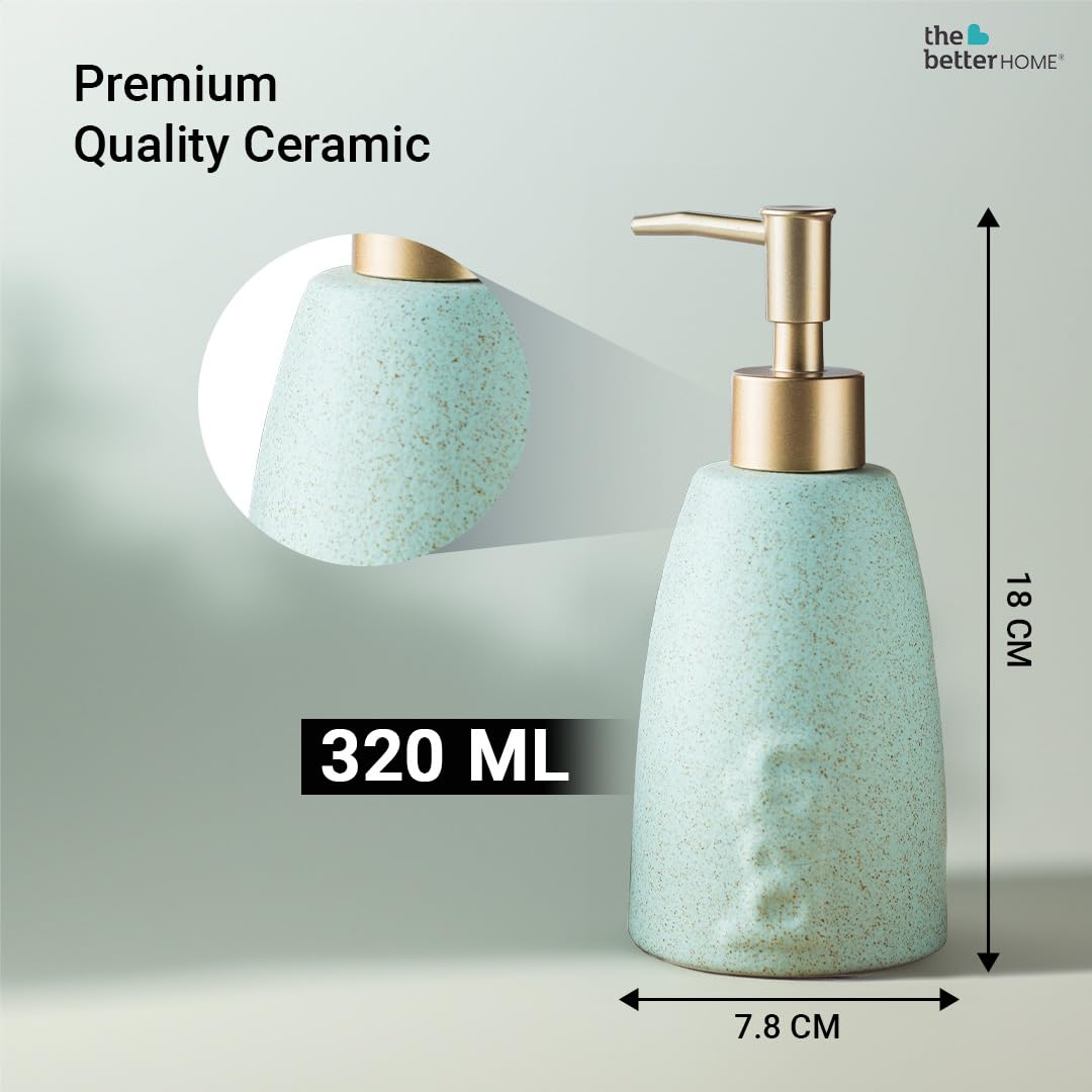 The Better Home 320ml Dispenser Bottle - Green (Set of 6) | Ceramic Liquid Dispenser for Kitchen, Wash-Basin, and Bathroom | Ideal for Shampoo, Hand Wash, Sanitizer, Lotion, and More