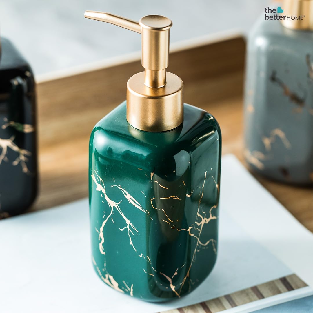 Pack of 1: Ceramic Soap Dispenser Set with Pump for Easy Use | Includes Lotion Dispenser | 300ml | Green