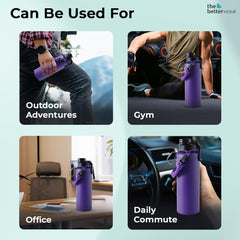 The Better Home Pack of 2 Stainless Steel Insulated Water Bottles | 720 ml Each | Thermos Flask Attachable to Bags & Gears | 6 hrs hot & 12 hrs Cold | Water Bottle for School Office Travel | Purple