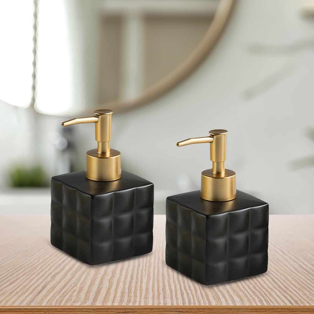 The Better Home 220ml Dispenser Bottle - Black (Set of 2) | Ceramic Liquid Dispenser for Kitchen, Wash-Basin, and Bathroom | Ideal for Shampoo, Hand Wash, Sanitizer, Lotion, and More