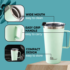 The Better Home Insulated Coffee Mug with Lid & Handle (450ml) | Double Wall Insulated Stainless Steel Coffee Mug | Hot and Cold Coffee Tumbler | Coffee Mug for Travel | Blue-Pink (Green)