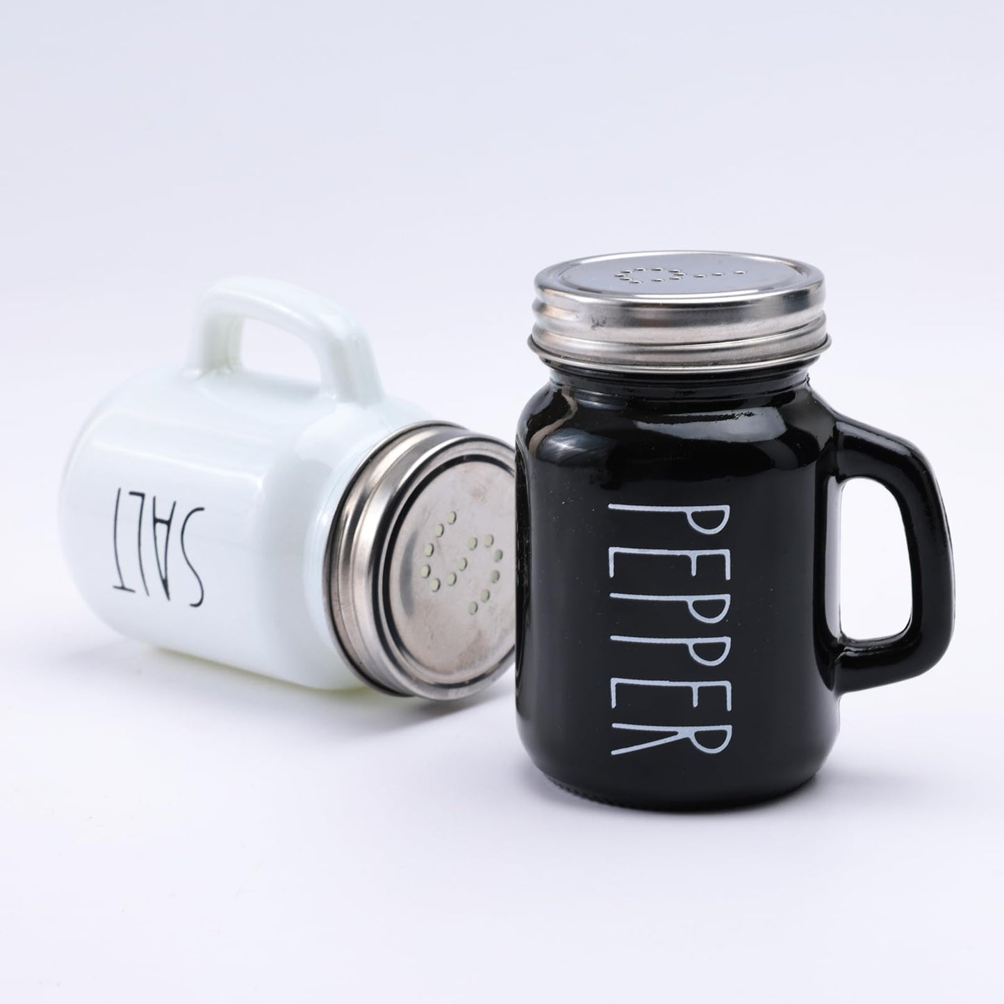 Glass Salt and Pepper Shaker Set - Stylish White & Black | Includes 2 Shakers | Hand Wash Only