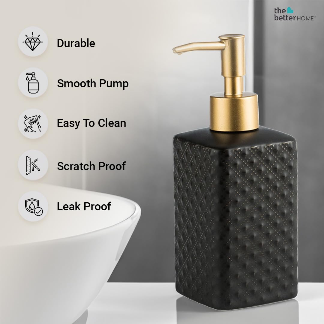 The Better Home 350ml Soap Dispenser Bottle - Black (Set of 6) |Ceramic Liquid Pump Dispenser for Kitchen, Wash-Basin, and Bathroom