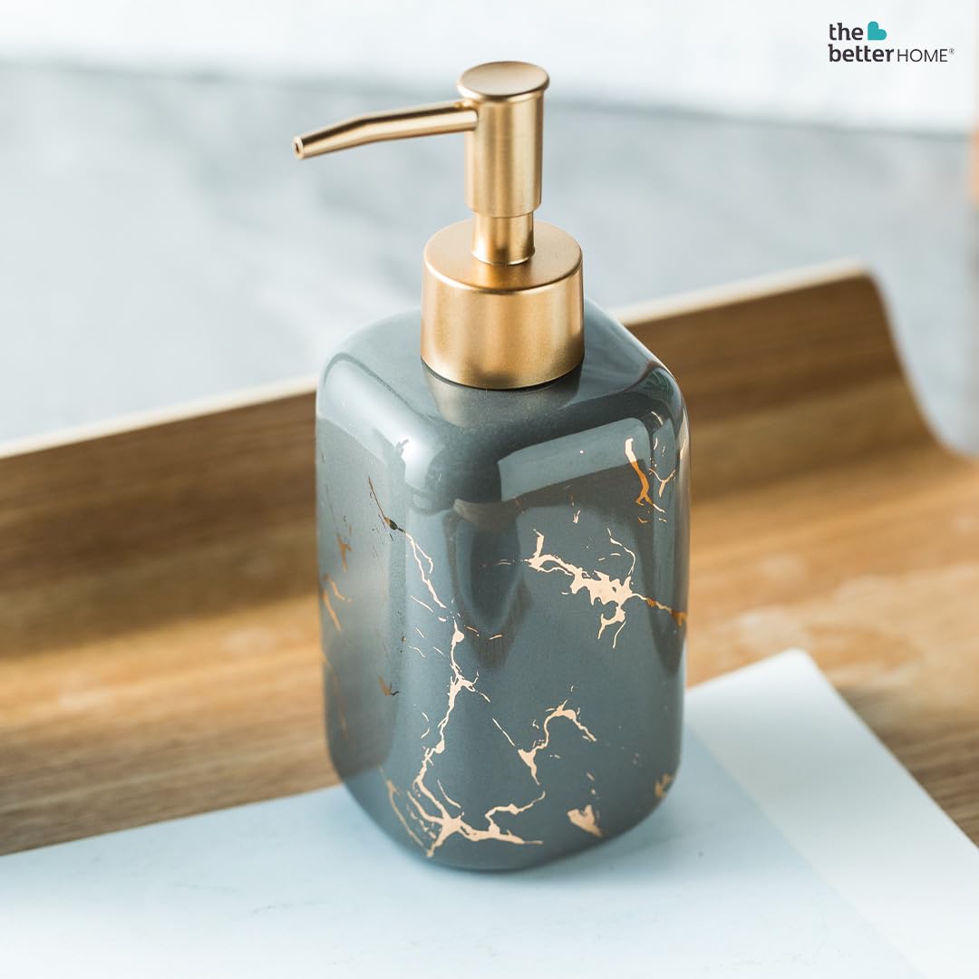 Pack of 1: Ceramic Soap Dispenser Set - Pump Style, Elegant Design | Includes Lotion Dispenser | 300ml | Grey