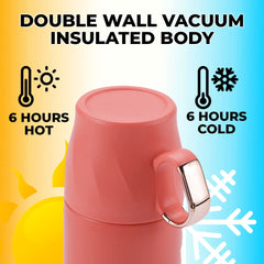 The Better Home Insulated Flask 500ml with Cup, Thermos Flask, Coffee Flask & Tea Flask for Home & Office Use, Leak Proof & Rust Proof Small Flask, 6 Hours Hot & Cold (Orange, Stainless Steel)