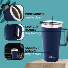 Insulated Coffee Mug with Lid & Handle (450ml) | Double Wall Insulated Stainless Steel Coffee Mug | Hot and Cold Coffee Tumbler | Coffee Mug for Travel | Blue-Pink (Blue)