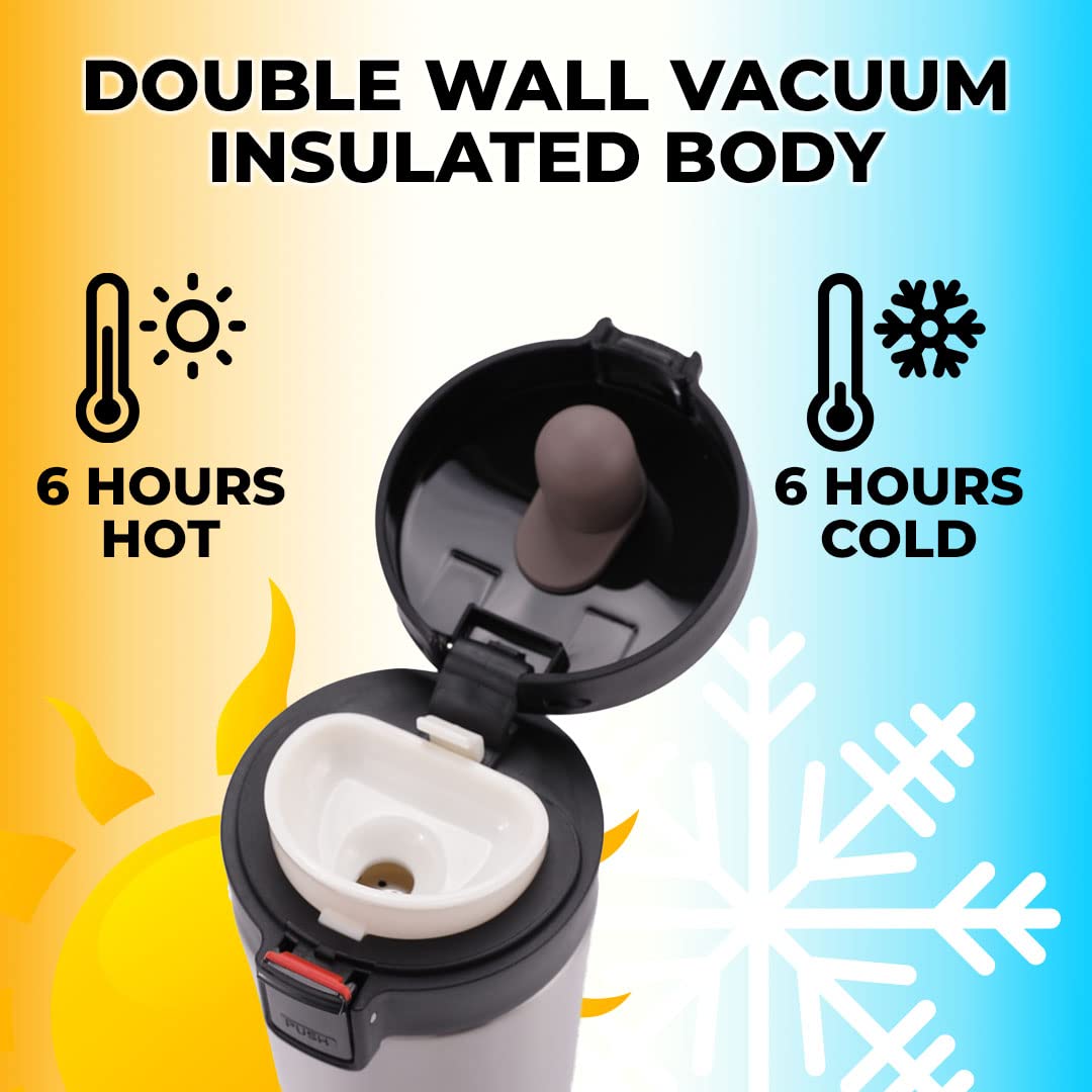 Vacuum Insulated Coffee Mug (380ml) | Double Wall Insulated Stainless Steel Coffee Mug | Hot and Cold Coffee Tumbler | Coffee Mug with Lid for Home & Office | Silver