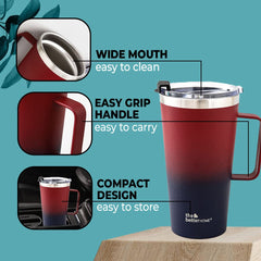 Insulated Coffee Mug with Lid & Handle (450ml) | Double Wall Insulated Stainless Steel Coffee Mug | Hot and Cold Coffee Tumbler | Coffee Mug for Travel | Blue-Pink (Blue to Maroon)