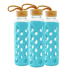 Borosilicate Glass Water Bottle with Sleeve 550ml | Non Slip Silicon Sleeve & Bamboo Lid | Water Bottles for Fridge (Pack of 3)