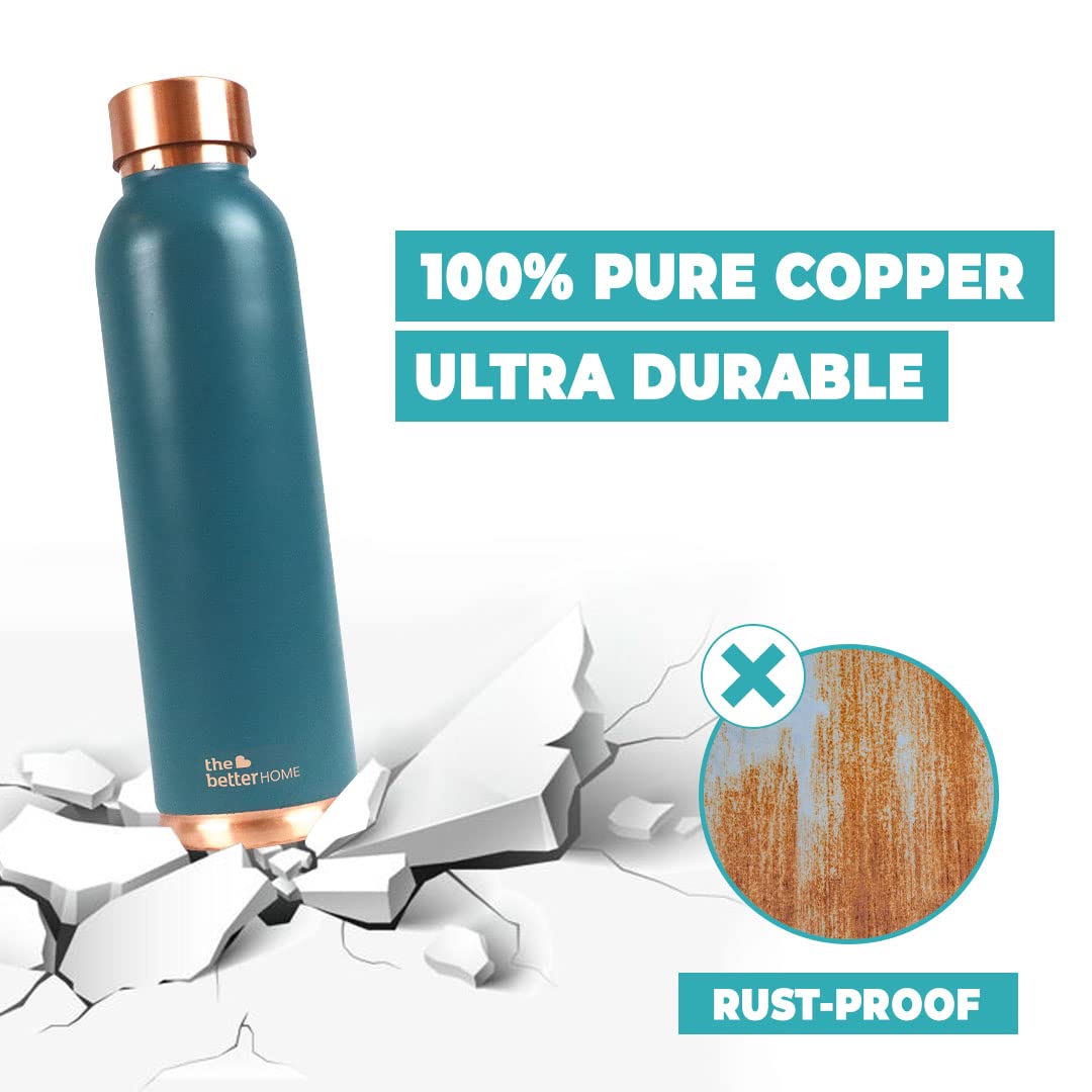 1000 Copper Water Bottle (950ml) and Copper Glass (Pack of 2) - Teal | 100% Pure Copper Bottle | BPA Free & Non Toxic Water Bottle with Anti Oxidant Properties of Copper