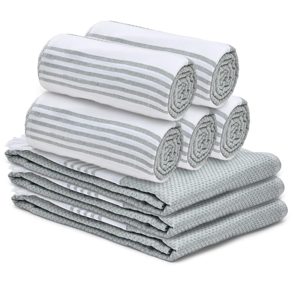 Pack of 8: 100% Cotton Turkish Bath Towel - Quick Drying, Light Weight, Soft, Absorbent | Grey