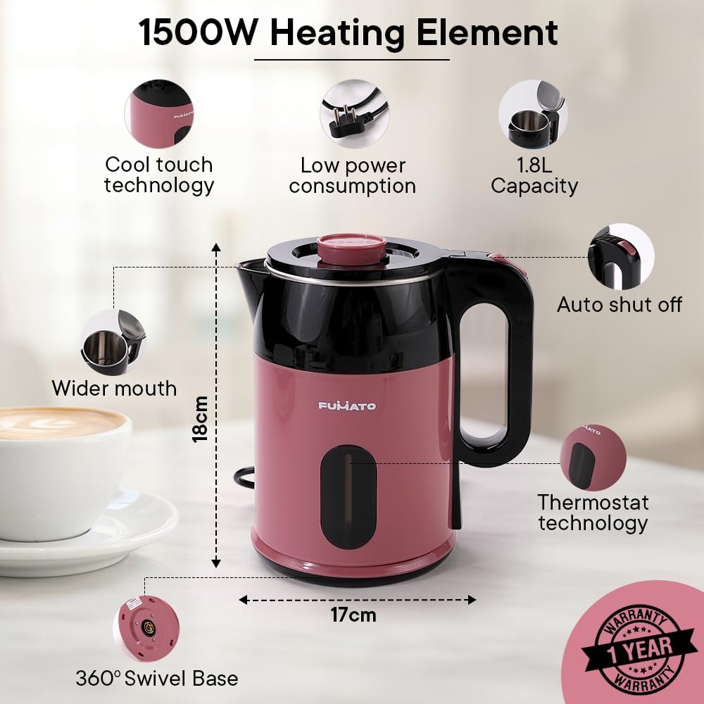 The Better Home Fumato's Kitchen and Appliance Combo| Electric Kettle With Insulated Bottle 1 litre| Double Walled SS304| Ultimate Utility Combo for Home| Pink