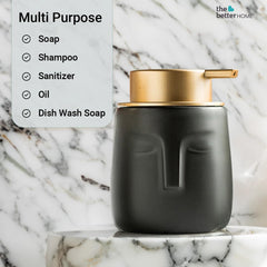 The Better Home 350ml Soap Dispenser Bottle - Black (Set of 2) |Ceramic Liquid Pump Dispenser for Kitchen, Wash-Basin, and Bathroom
