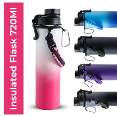 The Better Home Pack of 2 Stainless Steel Insulated Water Bottles | 720 ml Each | Thermos Flask Attachable to Bags & Gears | 6/12 hrs hot & Cold | Water Bottle for School Office Travel | Pink-White