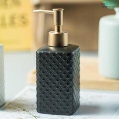 The Better Home 350ml Soap Dispenser Bottle - Black (Set of 4) |Ceramic Liquid Pump Dispenser for Kitchen, Wash-Basin, and Bathroom