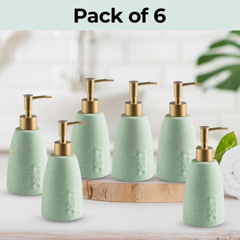 The Better Home 320ml Dispenser Bottle - Green (Set of 6) | Ceramic Liquid Dispenser for Kitchen, Wash-Basin, and Bathroom | Ideal for Shampoo, Hand Wash, Sanitizer, Lotion, and More