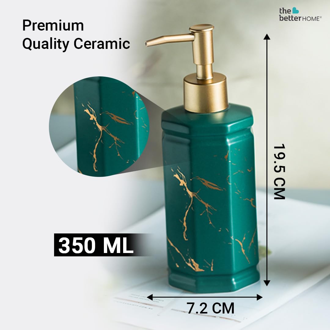 The Better Home 350ml Dispenser Bottle - Green (Set of 3) | Ceramic Liquid Dispenser for Kitchen, Wash-Basin, and Bathroom | Ideal for Shampoo, Hand Wash, Sanitizer, Lotion, and More