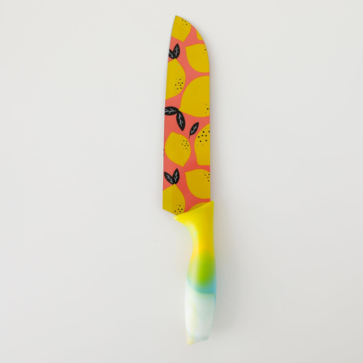 The Better Home Knife Kitchen Knife Chef Knife Color Printing Santoku Knife & Non-Slip Handle with Blade Cover,7 inch, Stainless Steel|Utility Knife. (Yellow Set of 4)