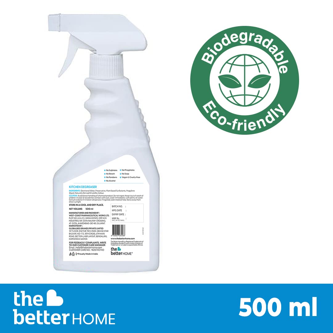 The Better Home Degreasing Kitchen Cleaner Spray (500ml) | Non Toxic and Plant Based Kitchen Grease Cleaner Spray | Natural Degreaser Spray for Kitchen